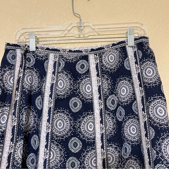 Ann Taylor LOFT Linen A-Line Skirt Navy Blue Cream Paisley SIZE 6 Classic Work - Picture 9 of 13